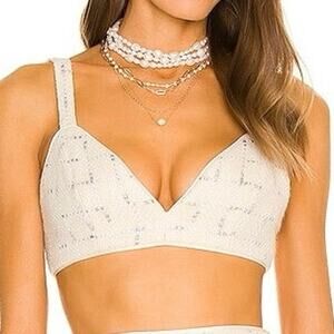 ASSIGNMENT Revolve Bralette Top Gisele Ivory Pearl Metallic Cream Tweed - Sz S